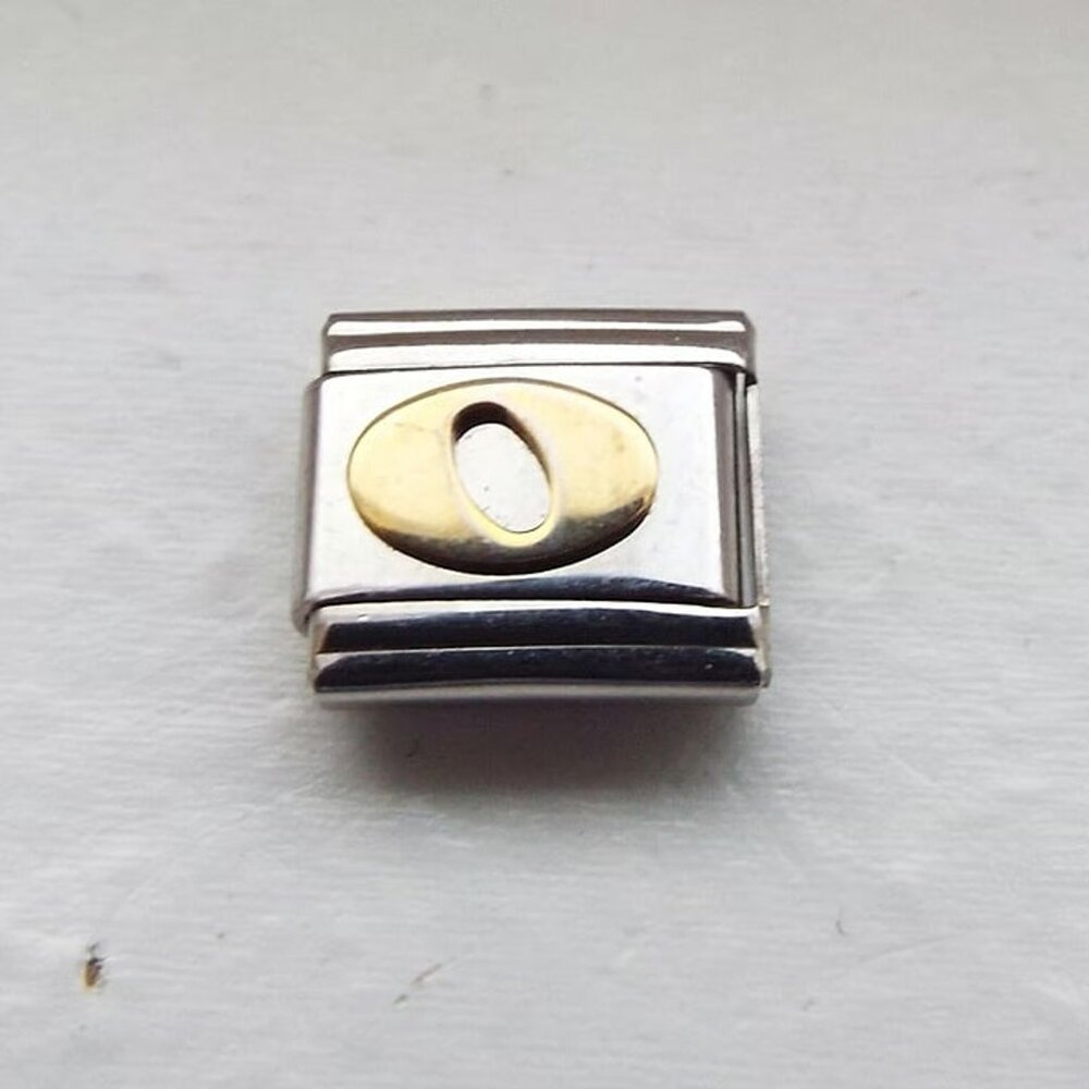 Raised gold metal letter O 9mm stainless steel italian charm bracelet link new